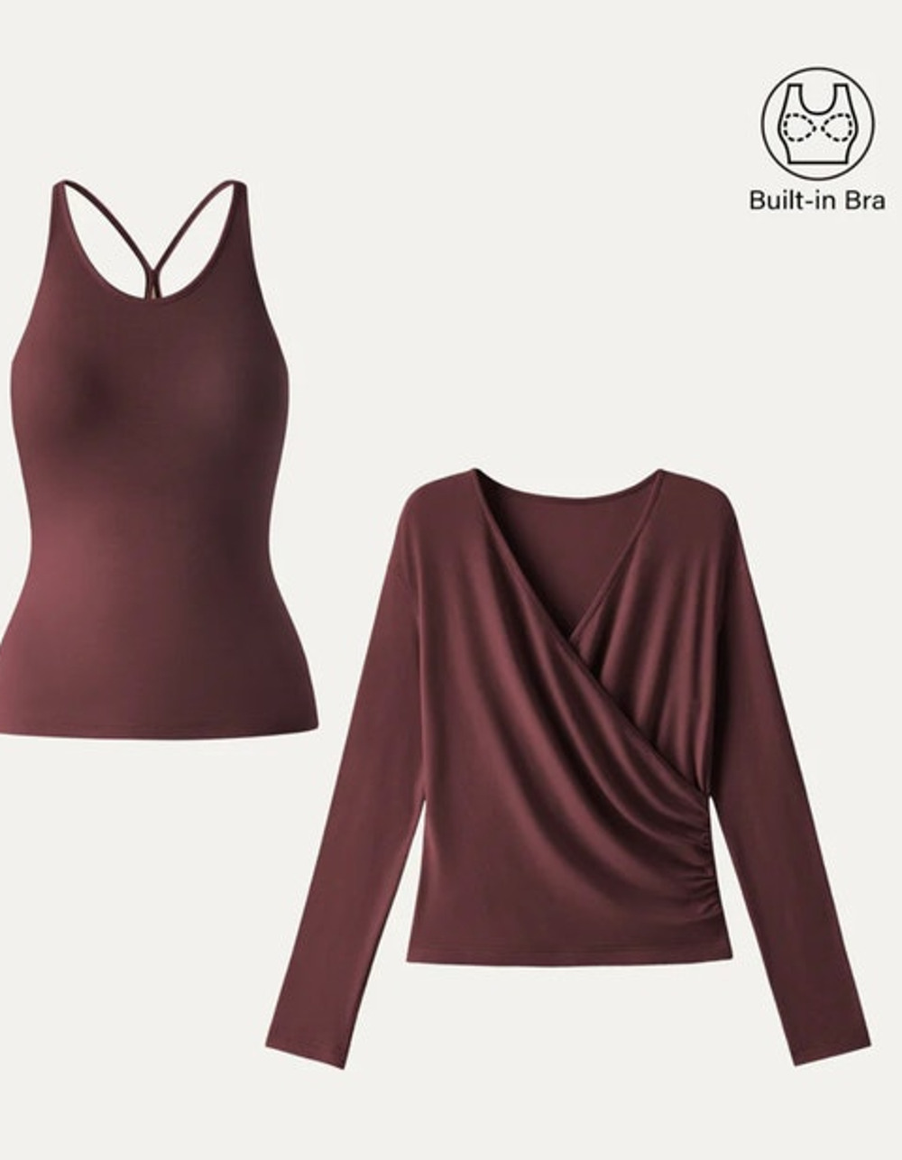 OGL Top Size XS NEW Two-Piece Set Cami with Surplice Ruched Top Maroon Red